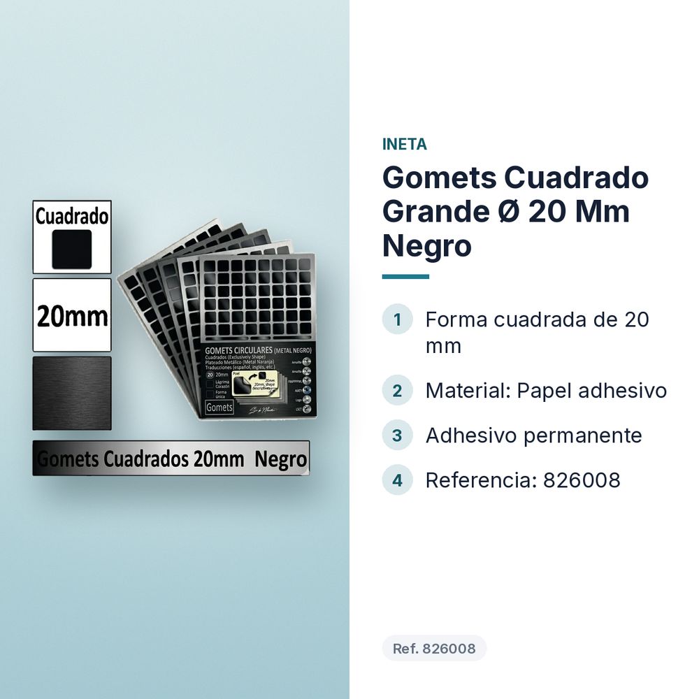 GOMETS CUADRADO GRANDE Ø 20 MM NEGRO - características principales