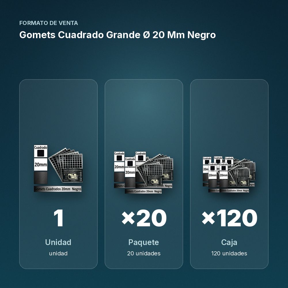 GOMETS CUADRADO GRANDE Ø 20 MM NEGRO - formato de venta: paquete de 20, caja de 120