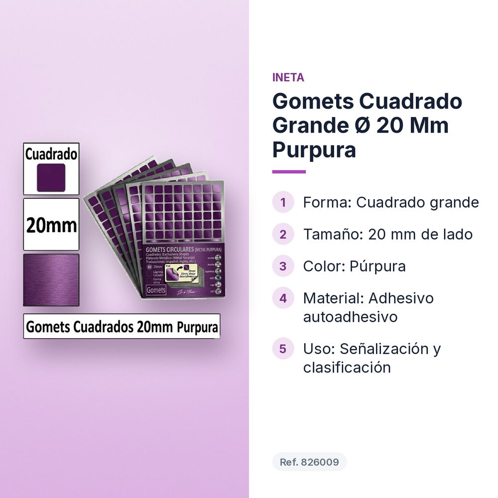 GOMETS CUADRADO GRANDE Ø 20 MM PURPURA - características principales