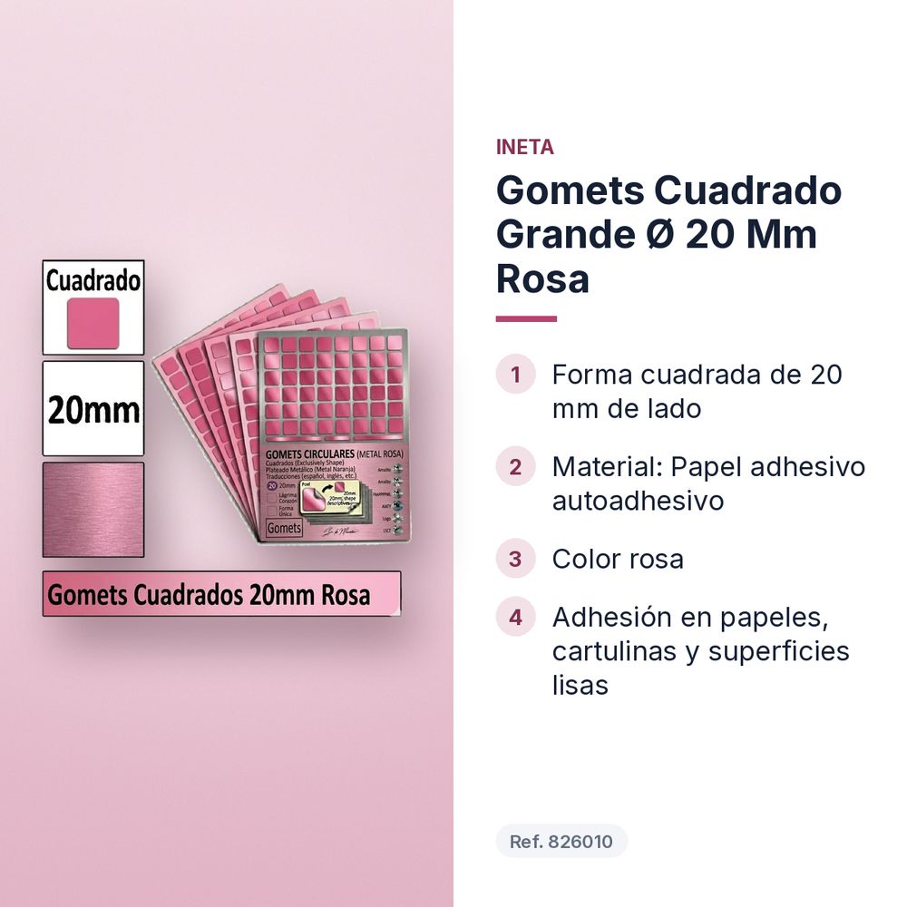GOMETS CUADRADO GRANDE Ø 20 MM ROSA - características principales