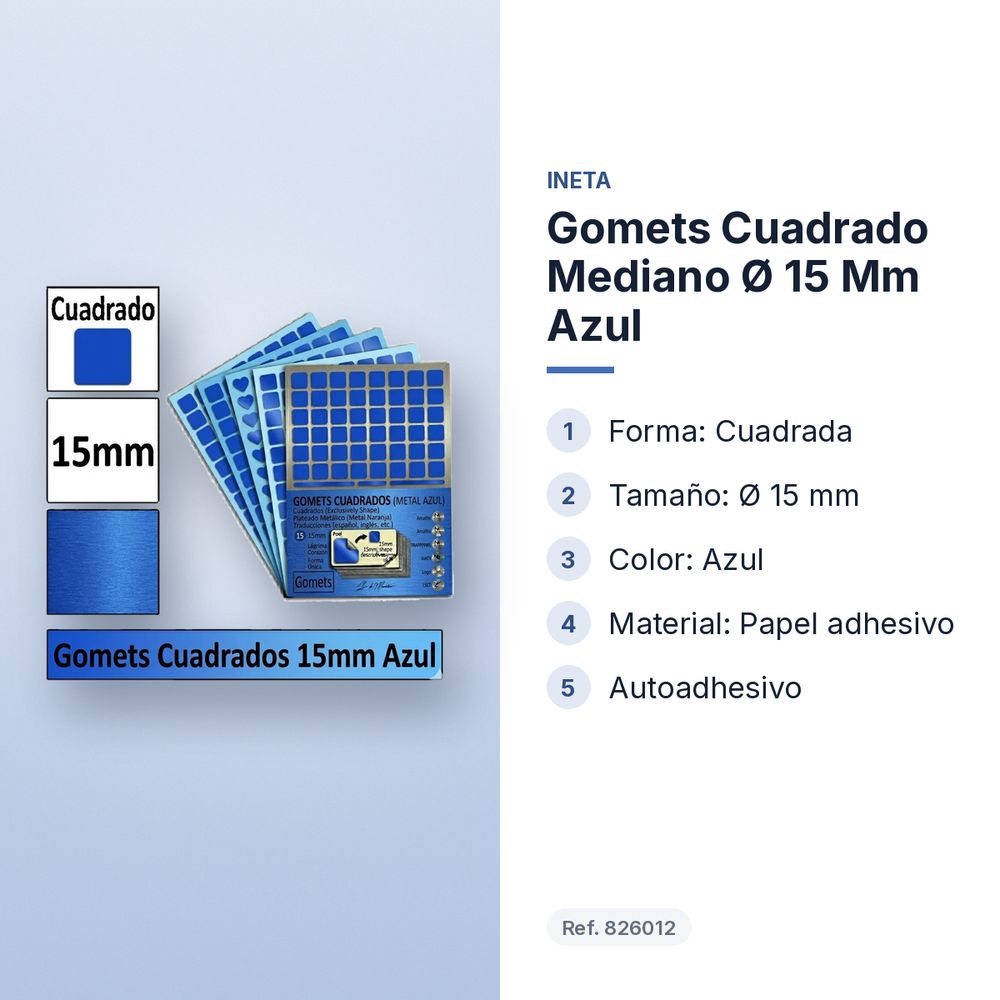 GOMETS CUADRADO MEDIANO Ø 15 MM AZUL - características principales