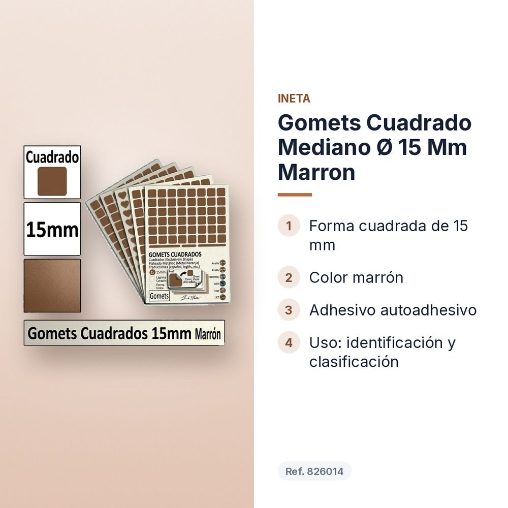 GOMETS CUADRADO MEDIANO Ø 15 MM MARRON - características principales