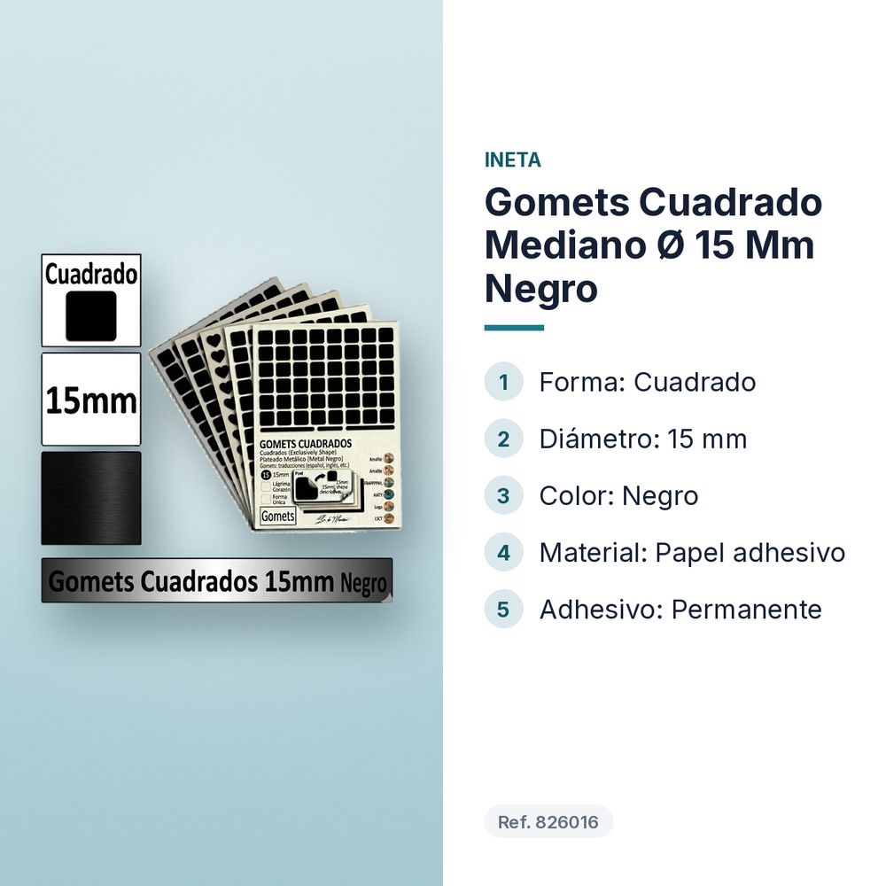 GOMETS CUADRADO MEDIANO Ø 15 MM NEGRO - características principales