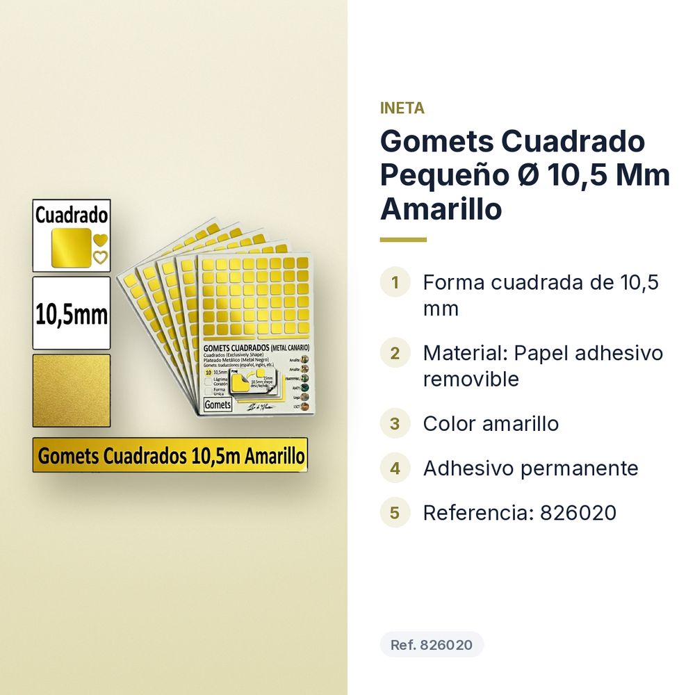 GOMETS CUADRADO PEQUEÑO Ø 10,5 MM AMARILLO - características principales