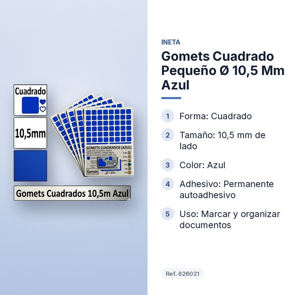 GOMETS CUADRADO PEQUEÑO Ø 10,5 MM AZUL - características principales