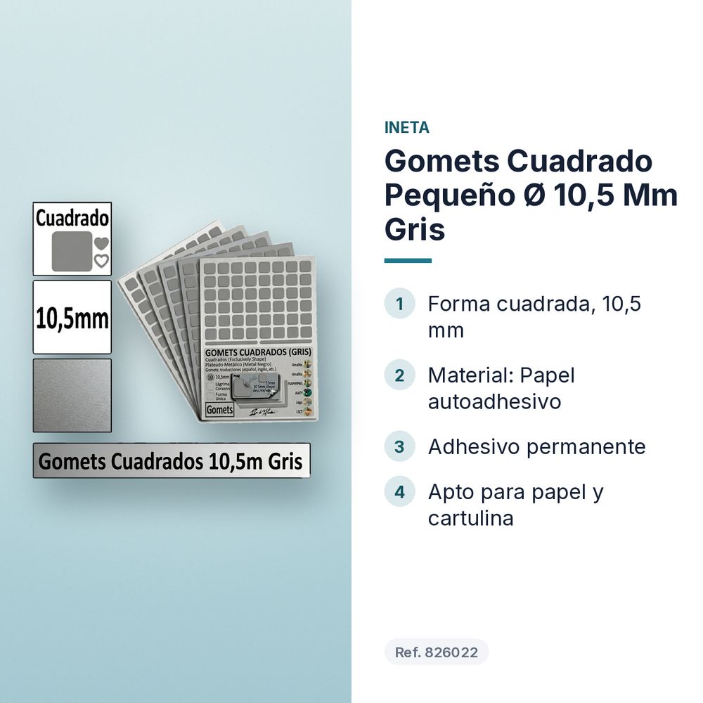 GOMETS CUADRADO PEQUEÑO Ø 10,5 MM GRIS - características principales
