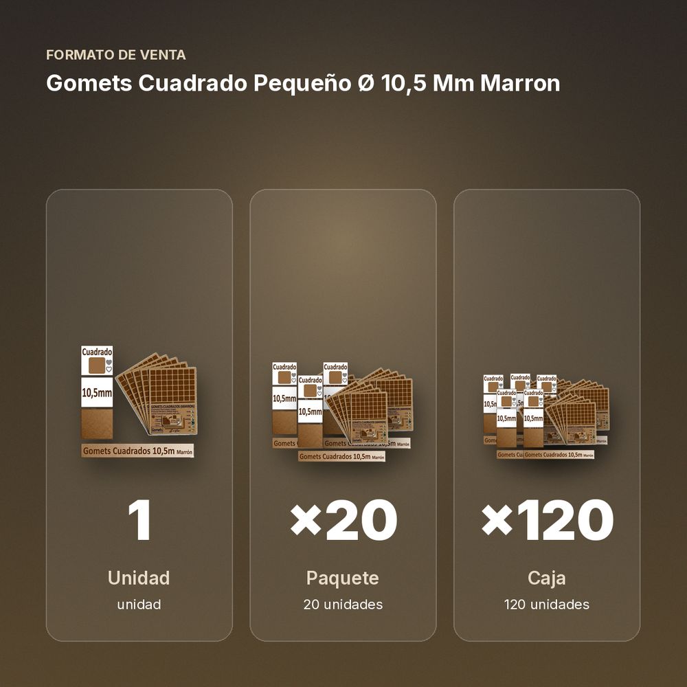 GOMETS CUADRADO PEQUEÑO Ø 10,5 MM MARRON - formato de venta: paquete de 20, caja de 120
