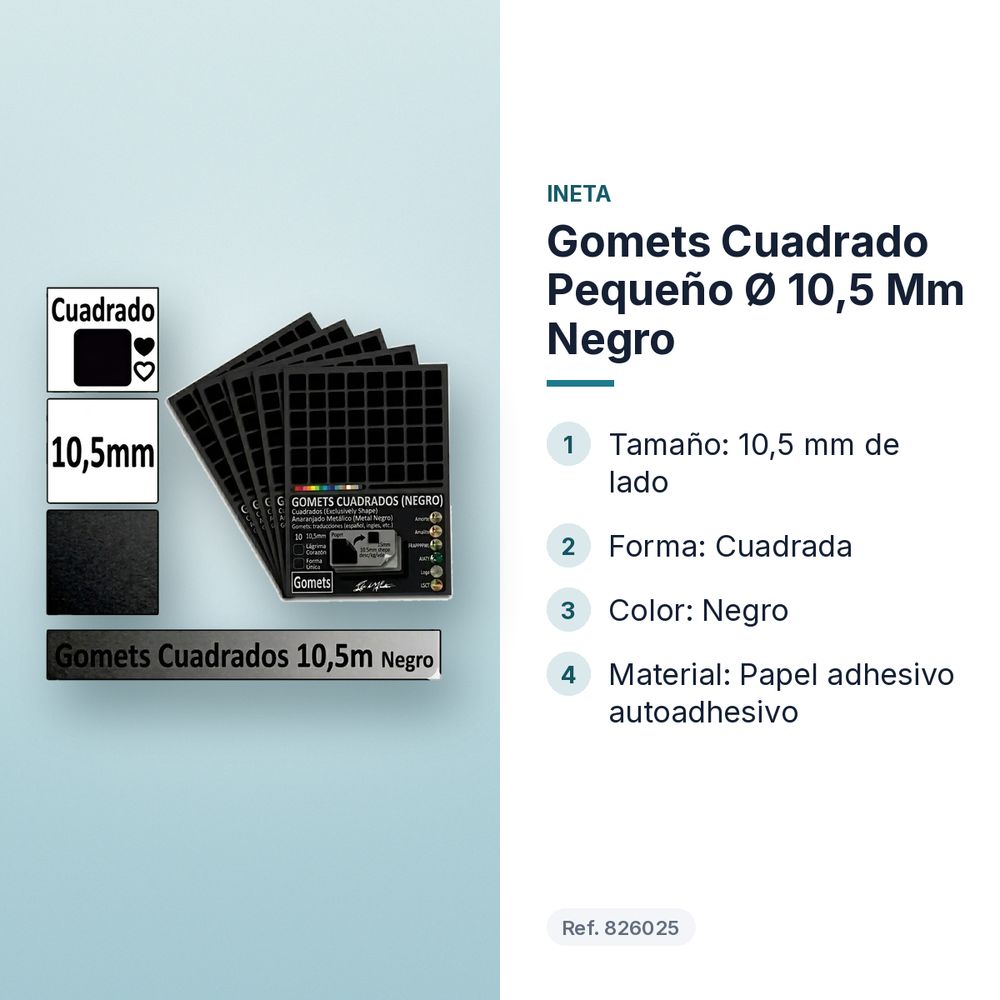 GOMETS CUADRADO PEQUEÑO Ø 10,5 MM NEGRO - características principales