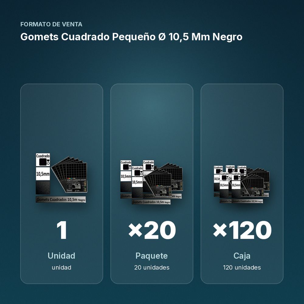 GOMETS CUADRADO PEQUEÑO Ø 10,5 MM NEGRO - formato de venta: paquete de 20, caja de 120