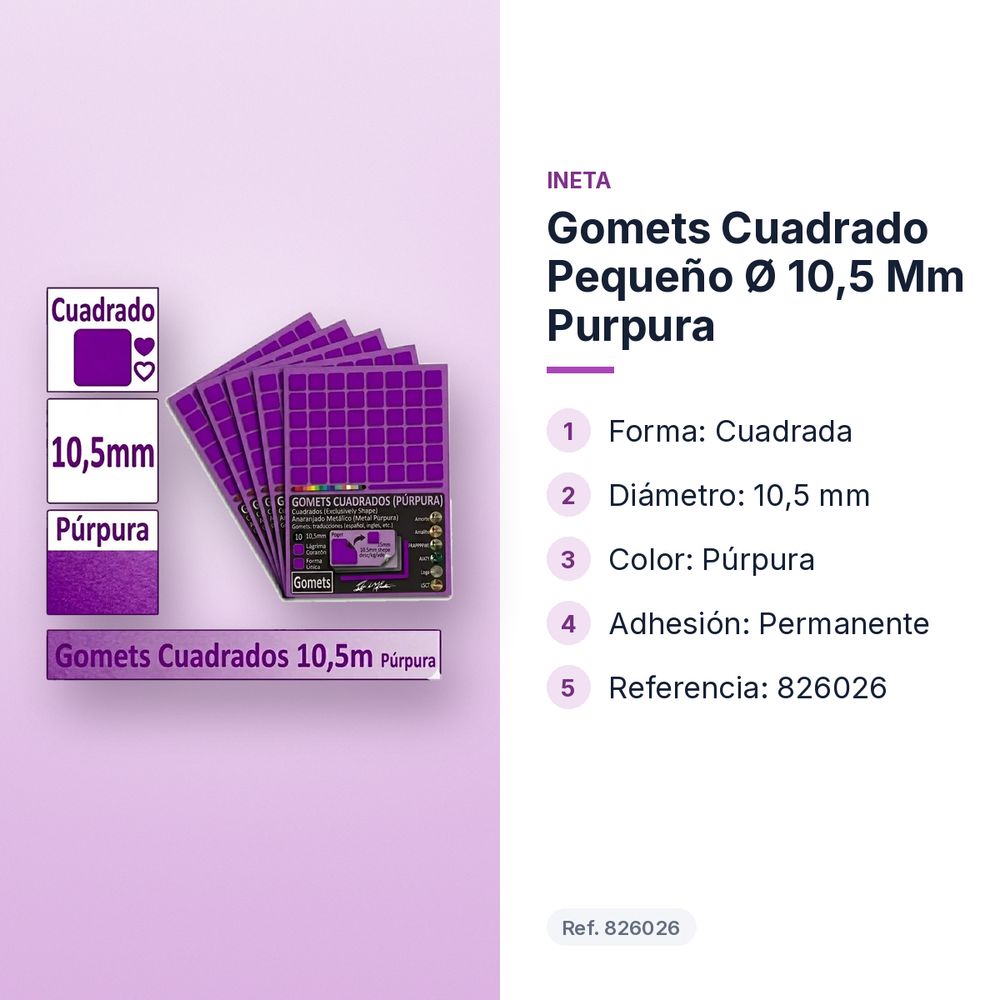 GOMETS CUADRADO PEQUEÑO Ø 10,5 MM PURPURA - características principales