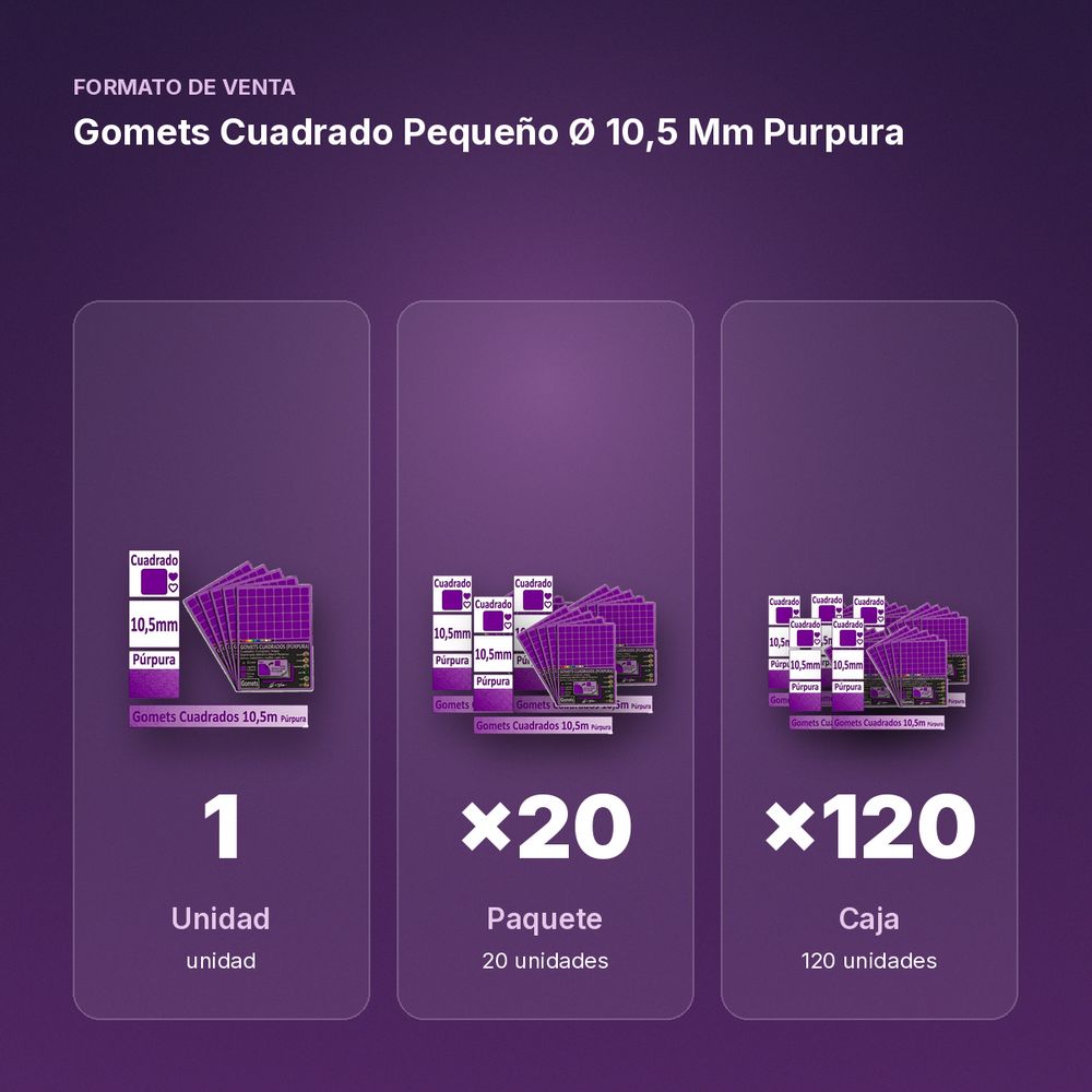 GOMETS CUADRADO PEQUEÑO Ø 10,5 MM PURPURA - formato de venta: paquete de 20, caja de 120
