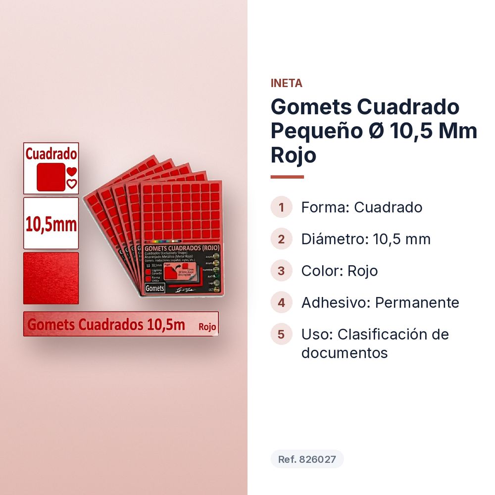 GOMETS CUADRADO PEQUEÑO Ø 10,5 MM ROJO - características principales