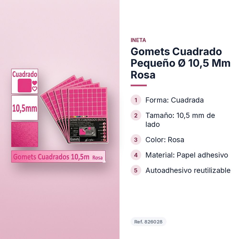 GOMETS CUADRADO PEQUEÑO Ø 10,5 MM ROSA - características principales