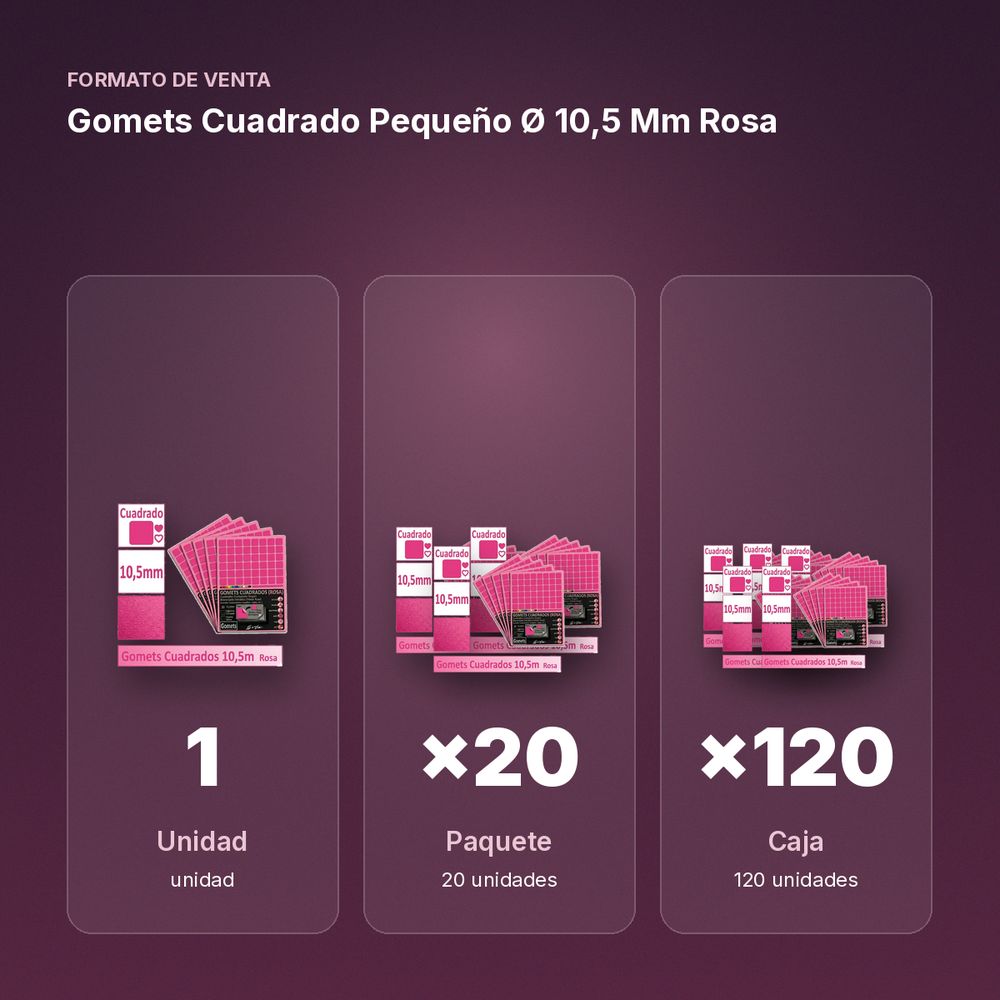 GOMETS CUADRADO PEQUEÑO Ø 10,5 MM ROSA - formato de venta: paquete de 20, caja de 120