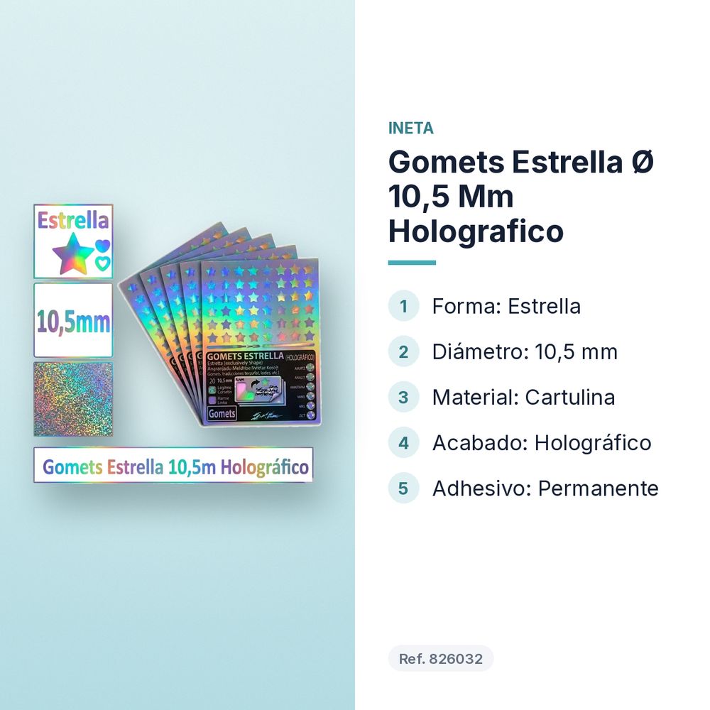 GOMETS ESTRELLA Ø 10,5 MM HOLOGRAFICO - características principales