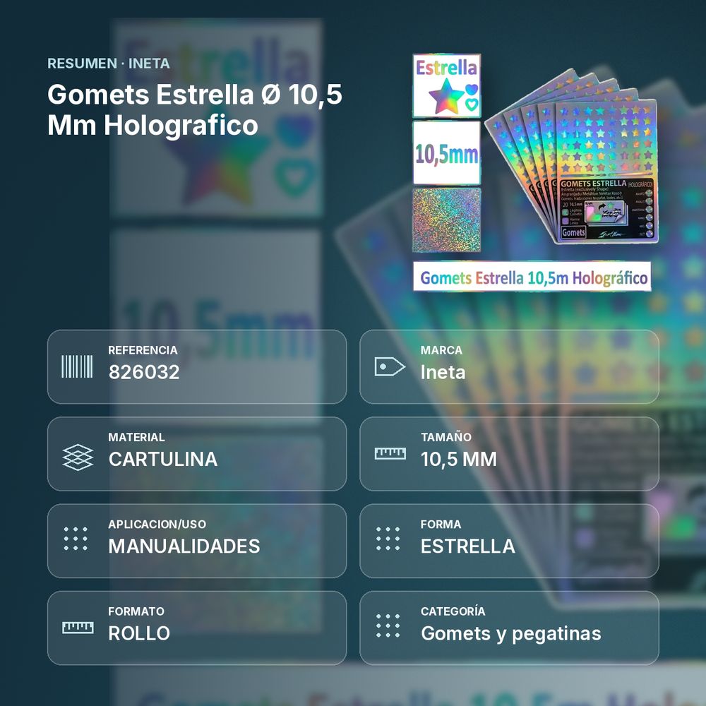 GOMETS ESTRELLA Ø 10,5 MM HOLOGRAFICO - resumen de atributos