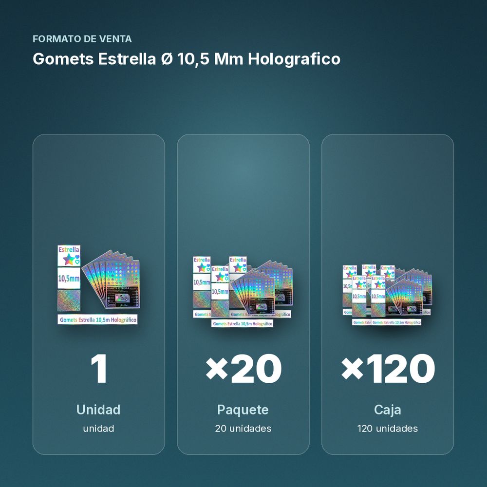 GOMETS ESTRELLA Ø 10,5 MM HOLOGRAFICO - formato de venta: paquete de 20, caja de 120