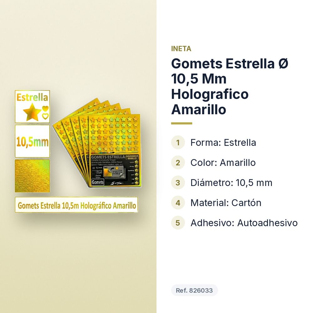 GOMETS ESTRELLA Ø 10,5 MM HOLOGRAFICO AMARILLO - características principales