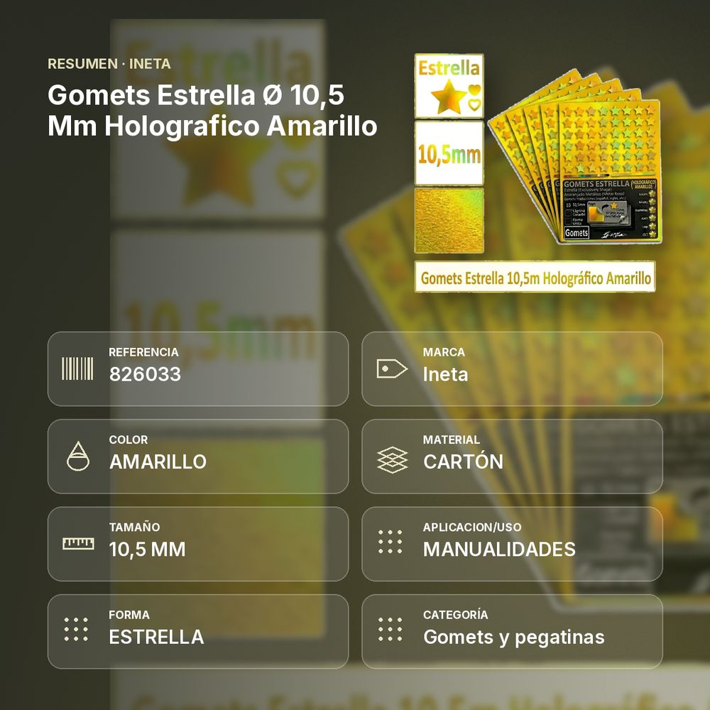 GOMETS ESTRELLA Ø 10,5 MM HOLOGRAFICO AMARILLO - resumen de atributos