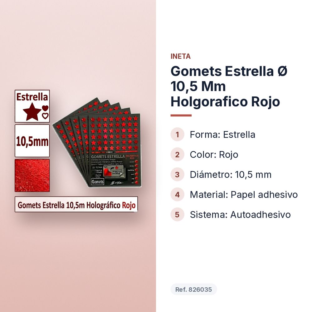 GOMETS ESTRELLA Ø 10,5 MM HOLGORAFICO ROJO - características principales