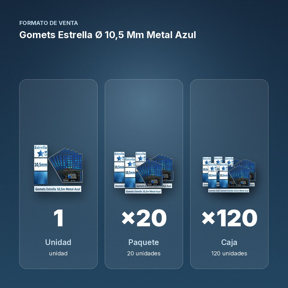 GOMETS ESTRELLA Ø 10,5 MM METAL AZUL - formato de venta: paquete de 20, caja de 120
