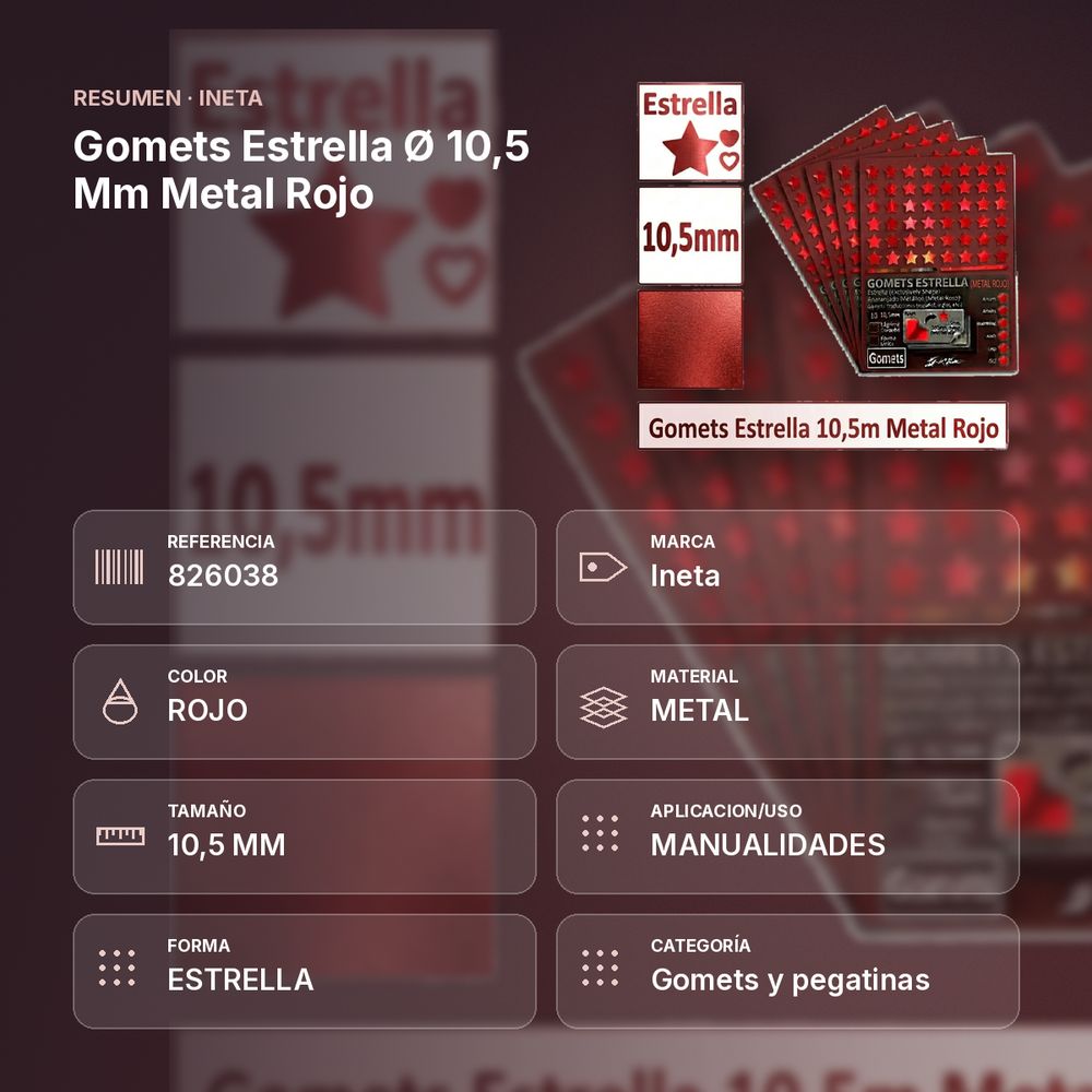 GOMETS ESTRELLA Ø 10,5 MM METAL ROJO - resumen de atributos