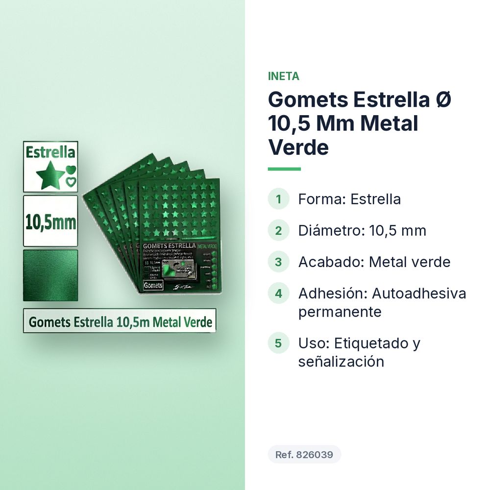 GOMETS ESTRELLA Ø 10,5 MM METAL VERDE - características principales