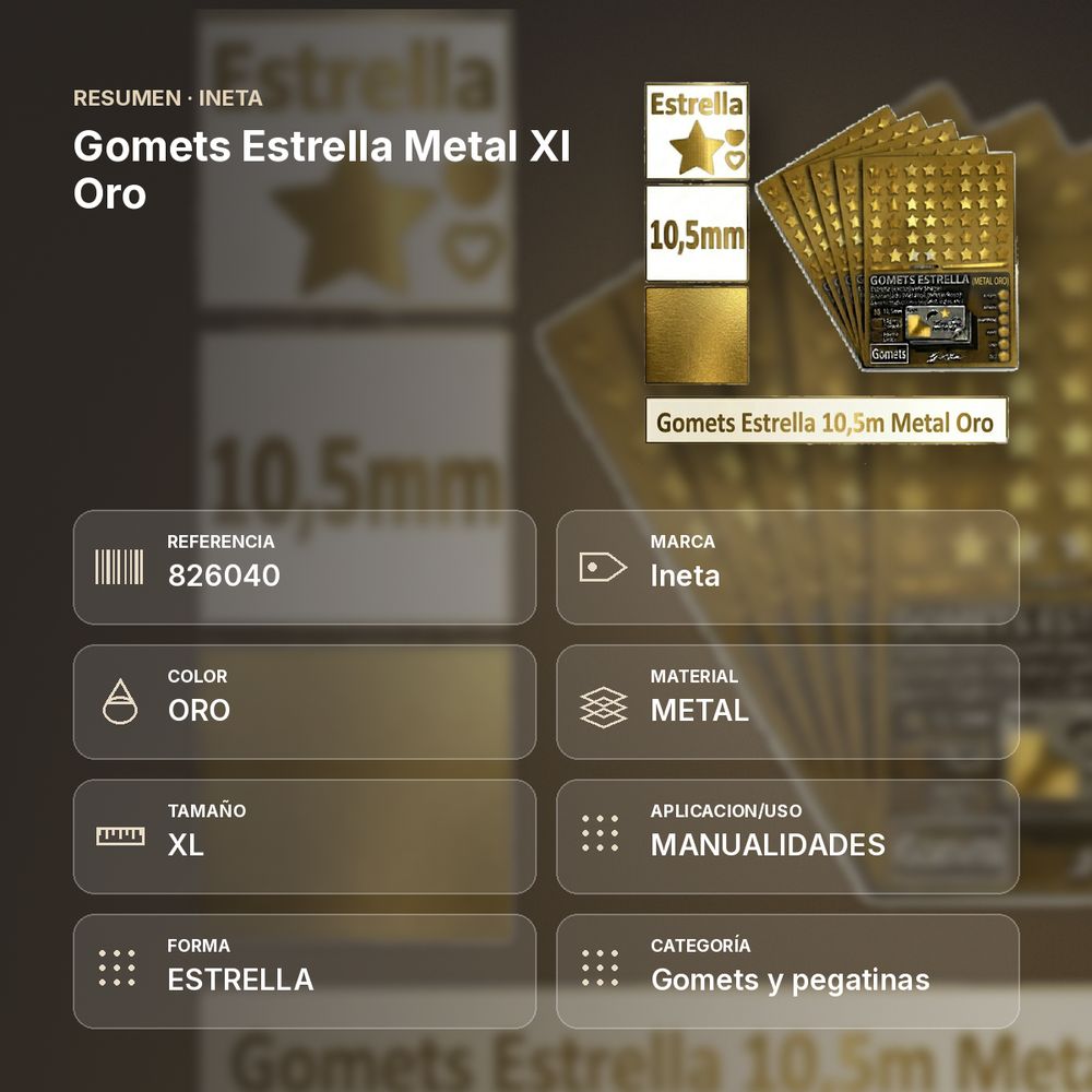 GOMETS ESTRELLA METAL XL ORO - resumen de atributos