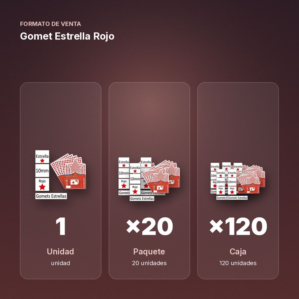 GOMET ESTRELLA ROJO - formato de venta: paquete de 20, caja de 120