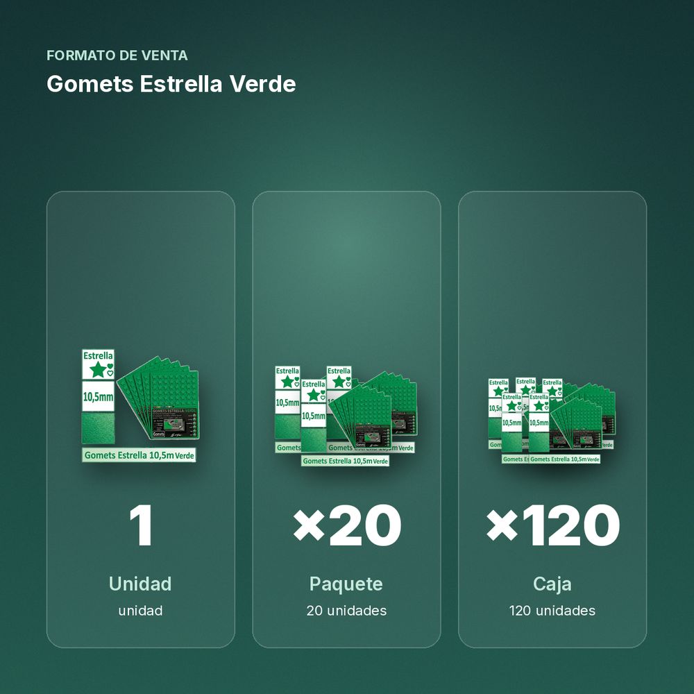 GOMETS ESTRELLA VERDE - formato de venta: paquete de 20, caja de 120