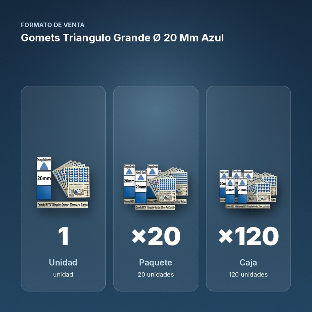 GOMETS TRIANGULO GRANDE Ø 20 MM AZUL - formato de venta: paquete de 20, caja de 120