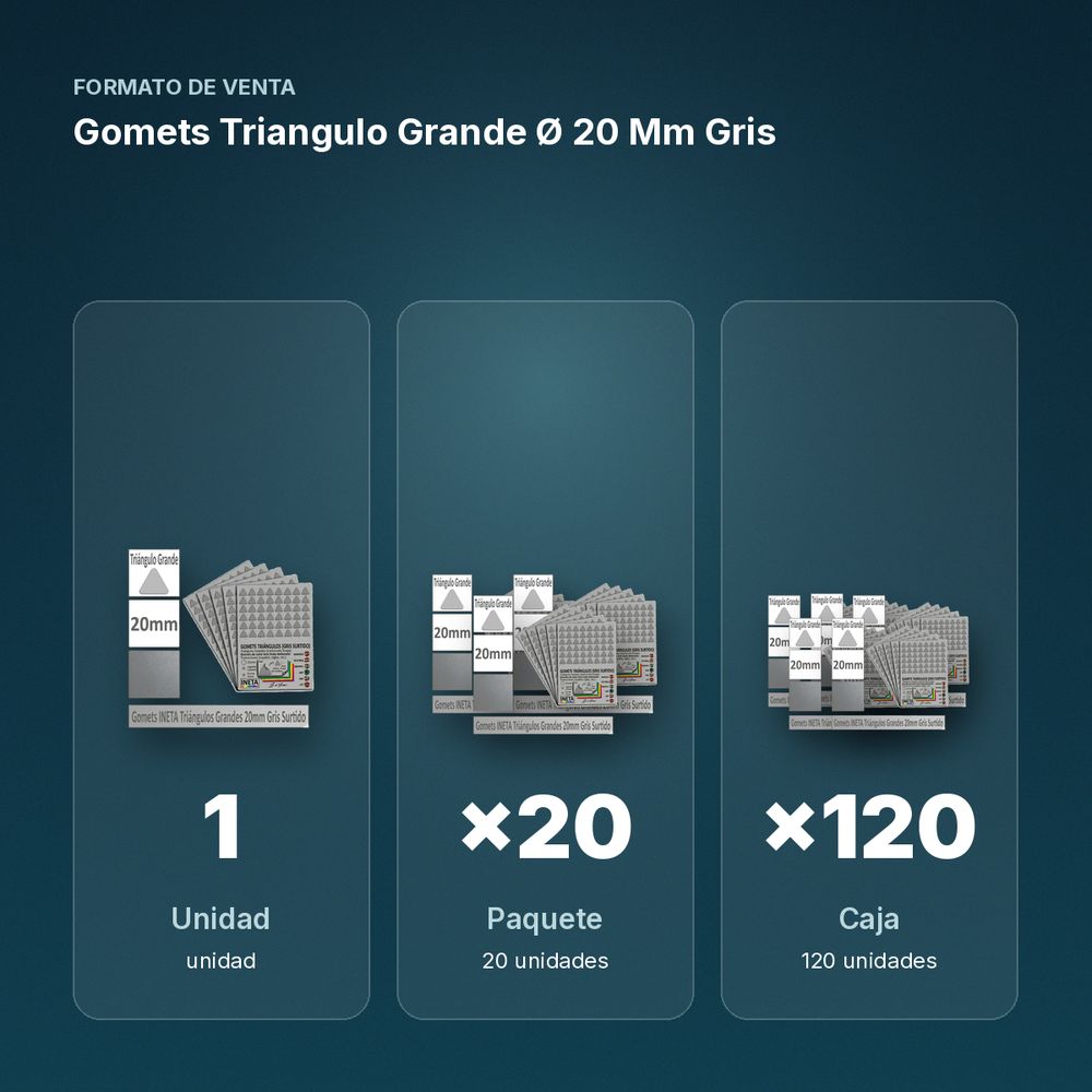 GOMETS TRIANGULO GRANDE Ø 20 MM GRIS - formato de venta: paquete de 20, caja de 120