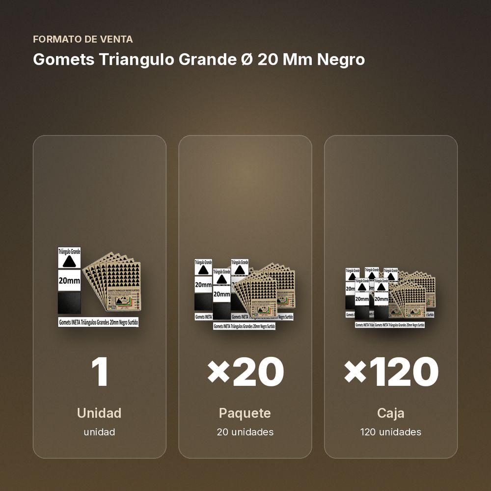 GOMETS TRIANGULO GRANDE Ø 20 MM NEGRO - formato de venta: paquete de 20, caja de 120
