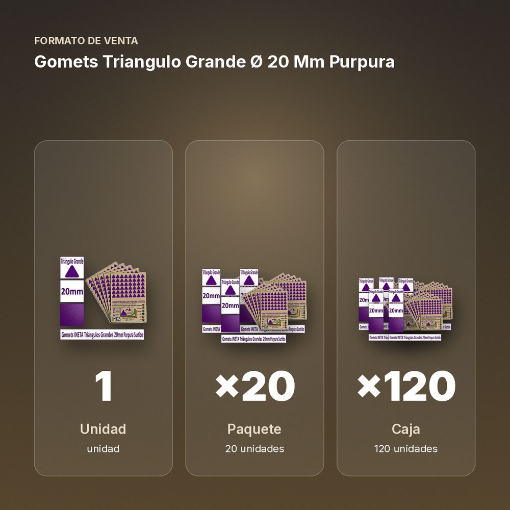 GOMETS TRIANGULO GRANDE Ø 20 MM PURPURA - formato de venta: paquete de 20, caja de 120
