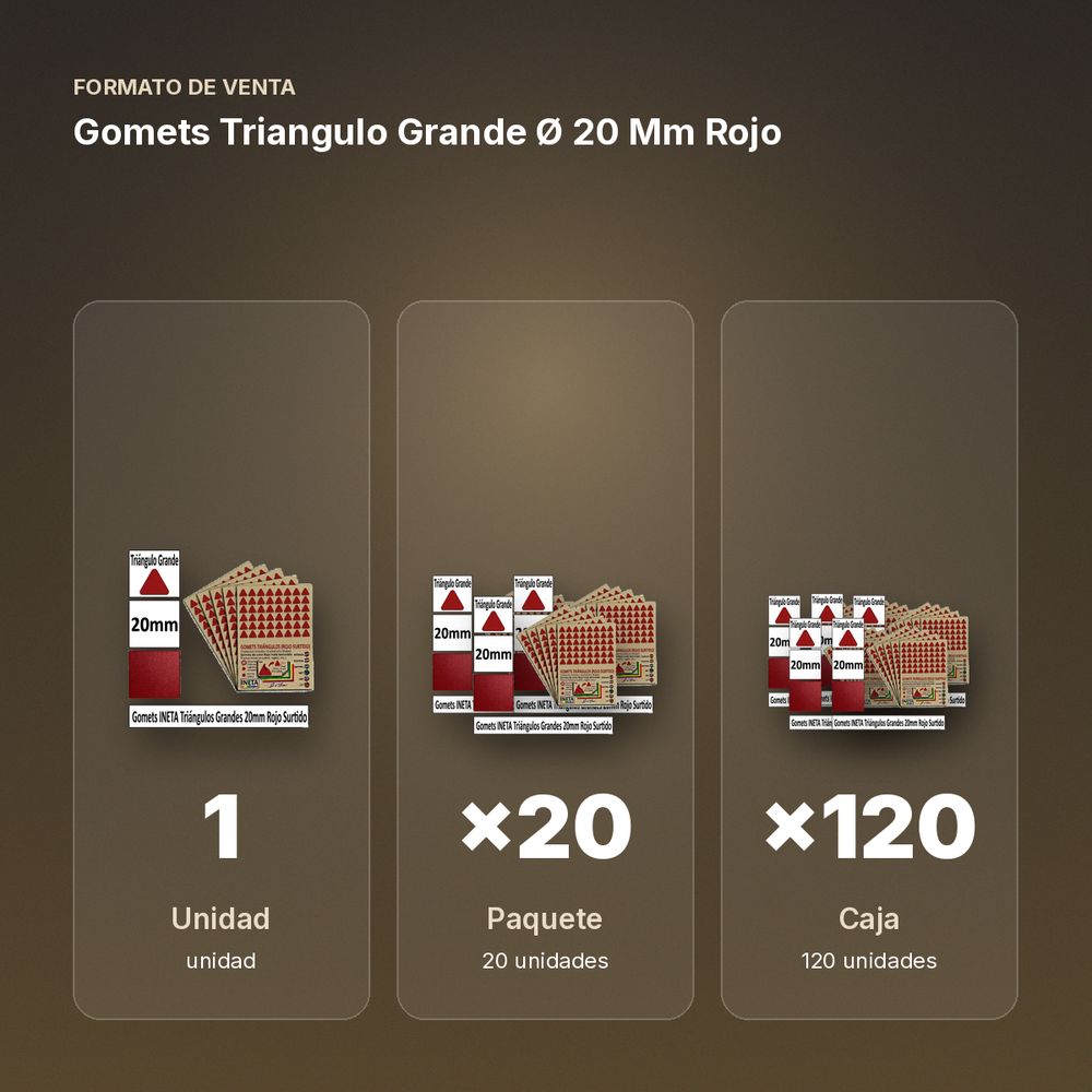 GOMETS TRIANGULO GRANDE Ø 20 MM ROJO - formato de venta: paquete de 20, caja de 120