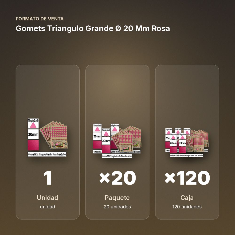 GOMETS TRIANGULO GRANDE Ø 20 MM ROSA - formato de venta: paquete de 20, caja de 120