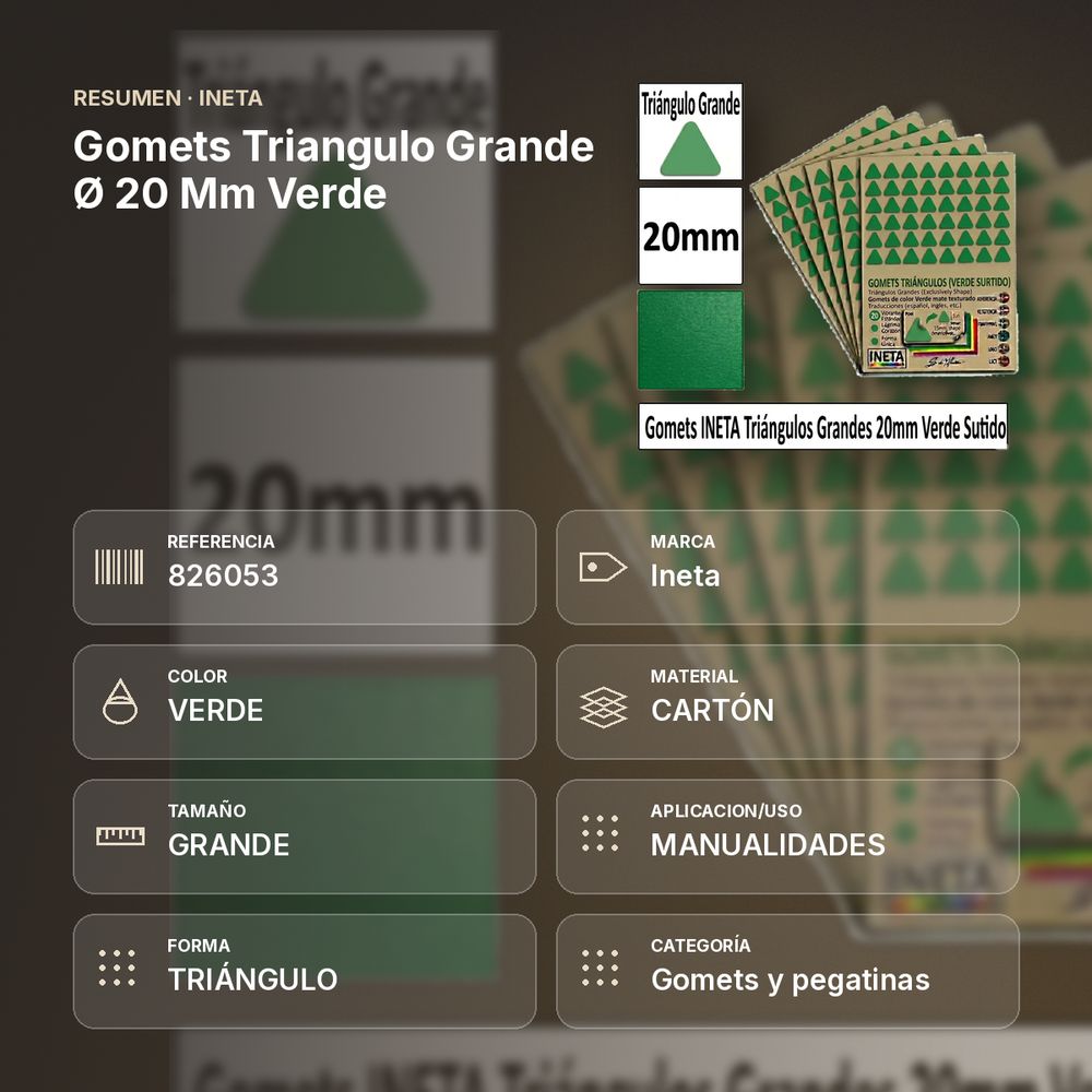 GOMETS TRIANGULO GRANDE Ø 20 MM VERDE - resumen de atributos
