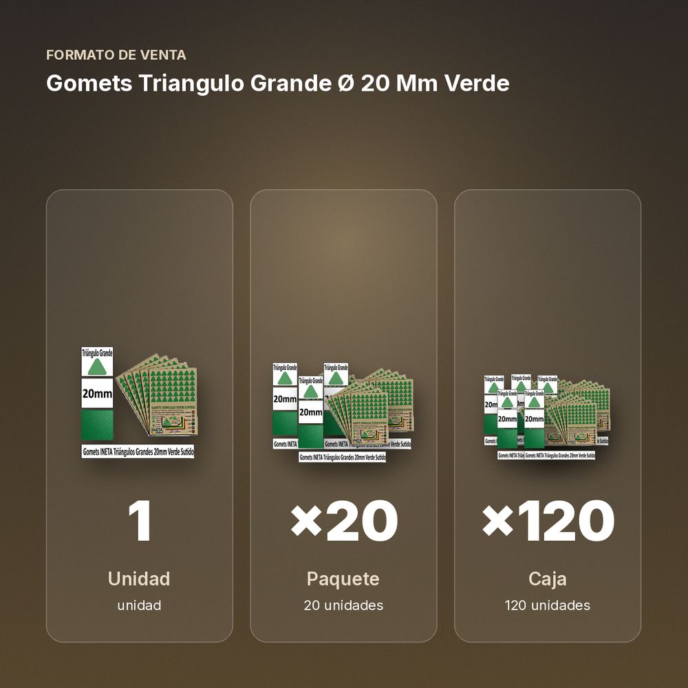 GOMETS TRIANGULO GRANDE Ø 20 MM VERDE - formato de venta: paquete de 20, caja de 120