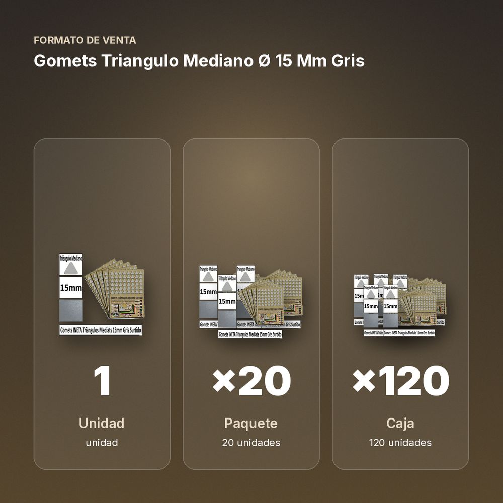 GOMETS TRIANGULO MEDIANO Ø 15 MM GRIS - formato de venta: paquete de 20, caja de 120