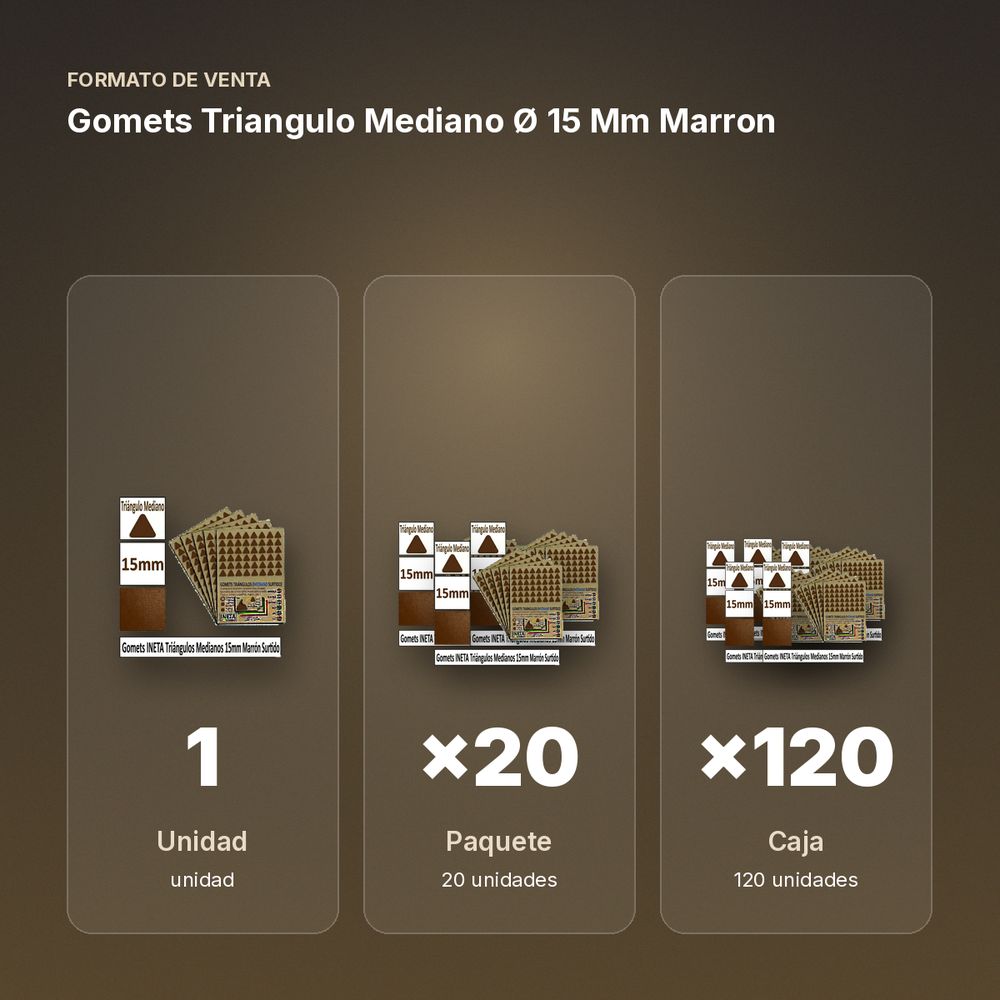 GOMETS TRIANGULO MEDIANO Ø 15 MM MARRON - formato de venta: paquete de 20, caja de 120