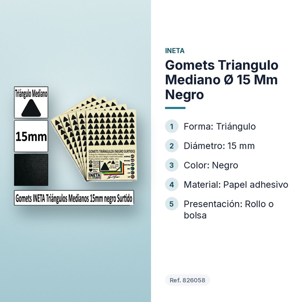 GOMETS TRIANGULO MEDIANO Ø 15 MM NEGRO - características principales