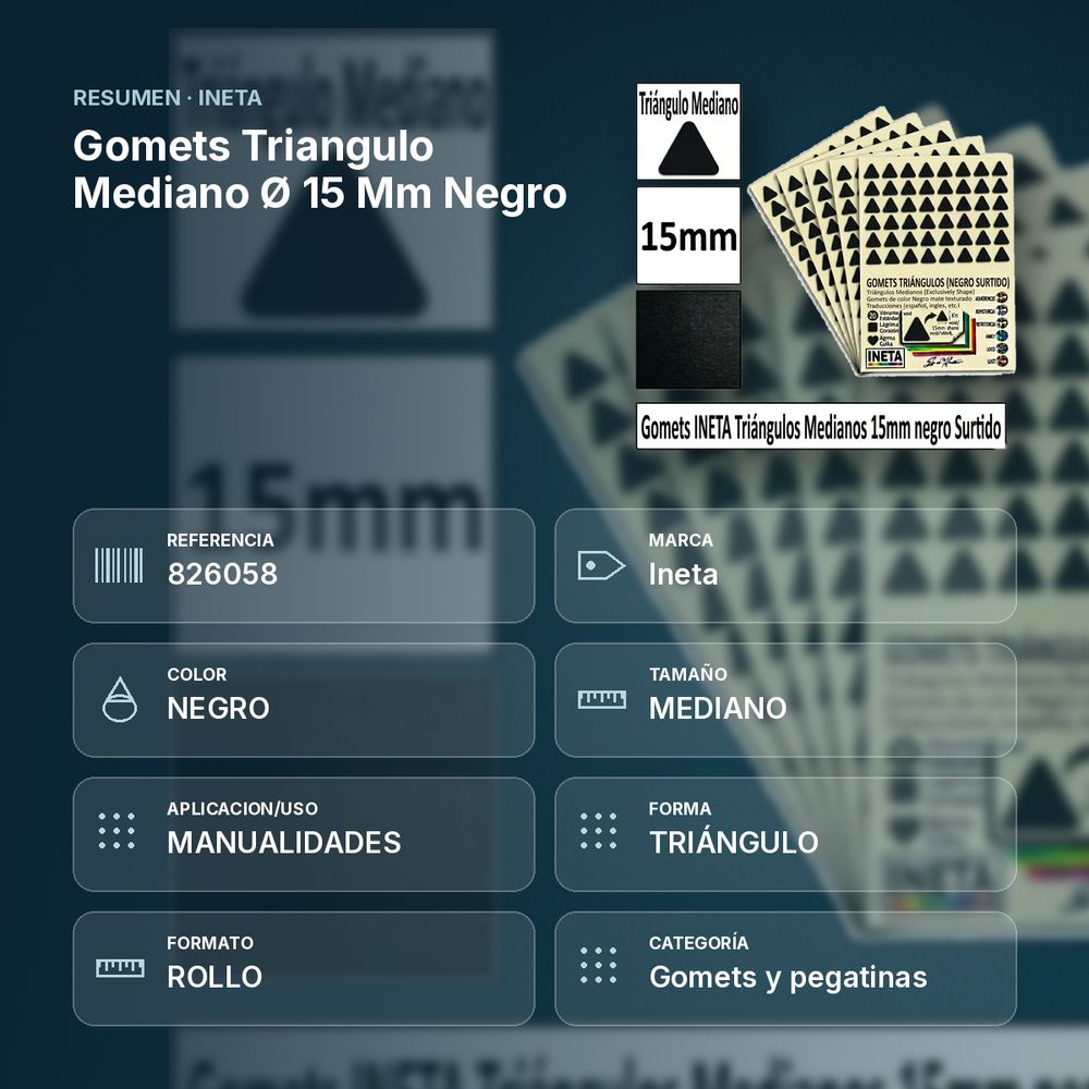 GOMETS TRIANGULO MEDIANO Ø 15 MM NEGRO - resumen de atributos