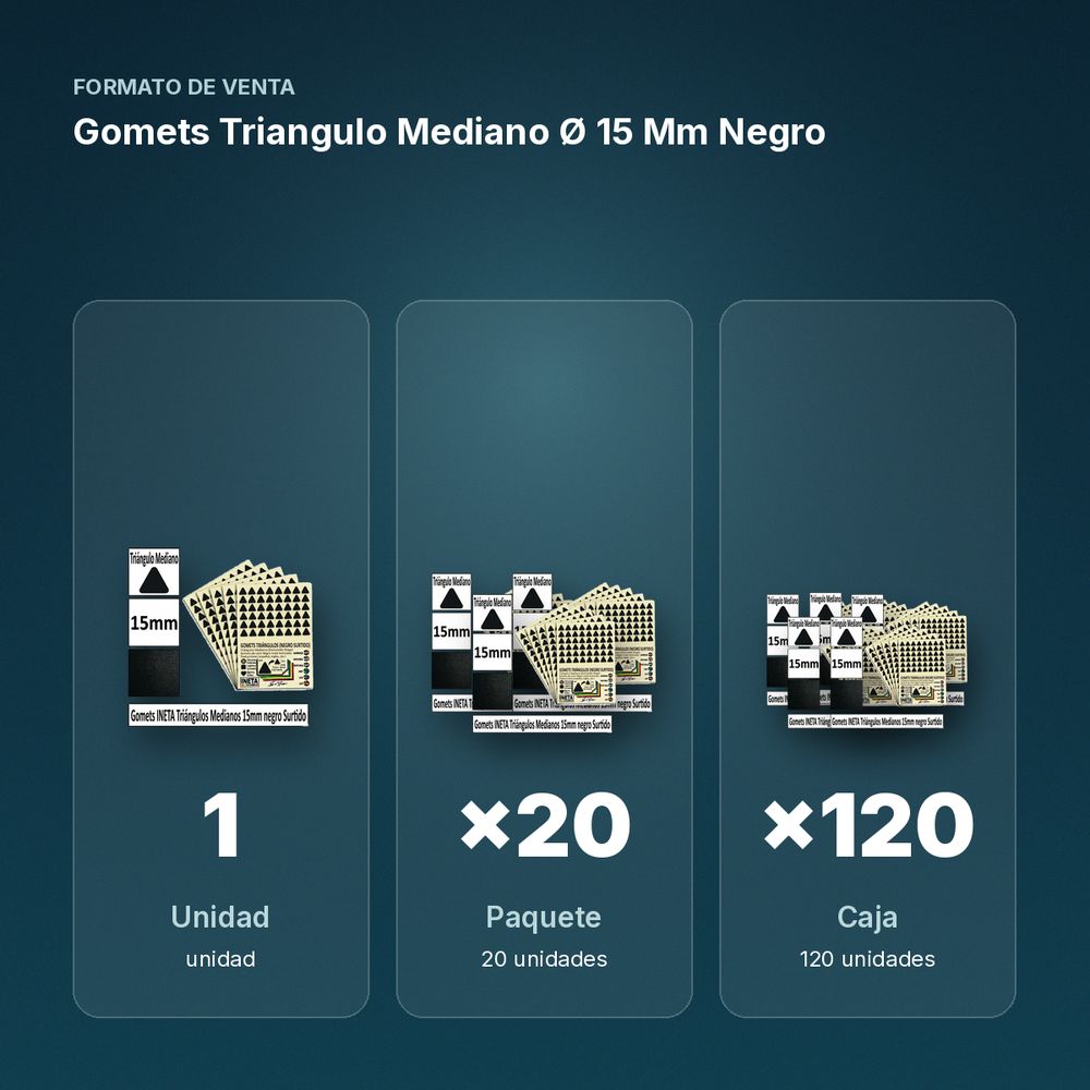 GOMETS TRIANGULO MEDIANO Ø 15 MM NEGRO - formato de venta: paquete de 20, caja de 120