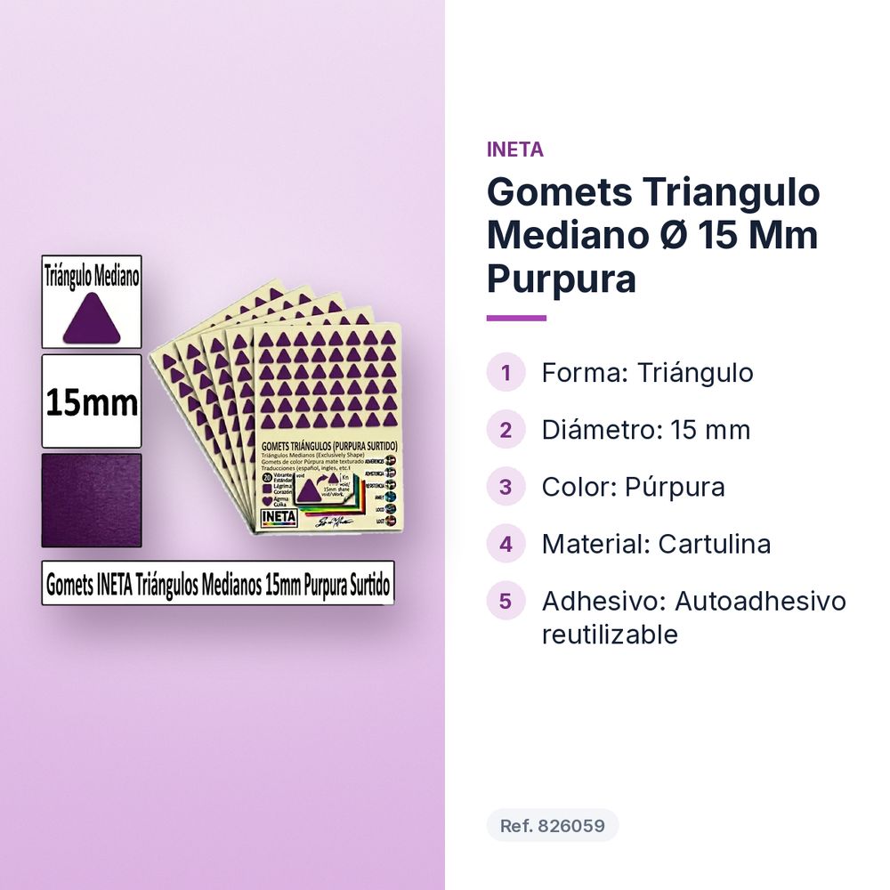 GOMETS TRIANGULO MEDIANO Ø 15 MM PURPURA - características principales