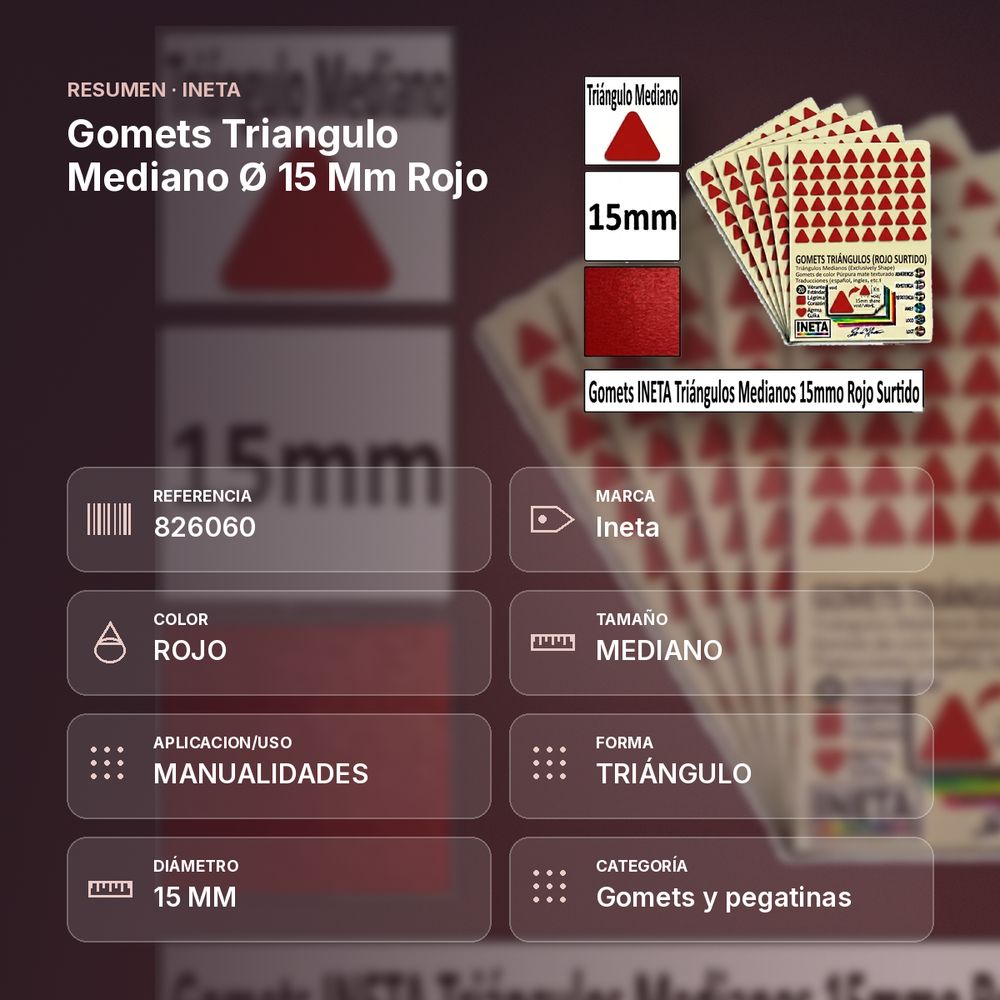 GOMETS TRIANGULO MEDIANO Ø 15 MM ROJO - resumen de atributos