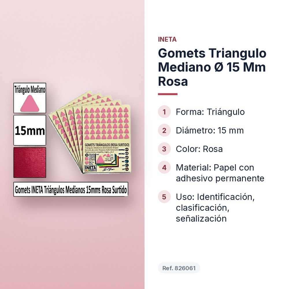 GOMETS TRIANGULO MEDIANO Ø 15 MM ROSA - características principales