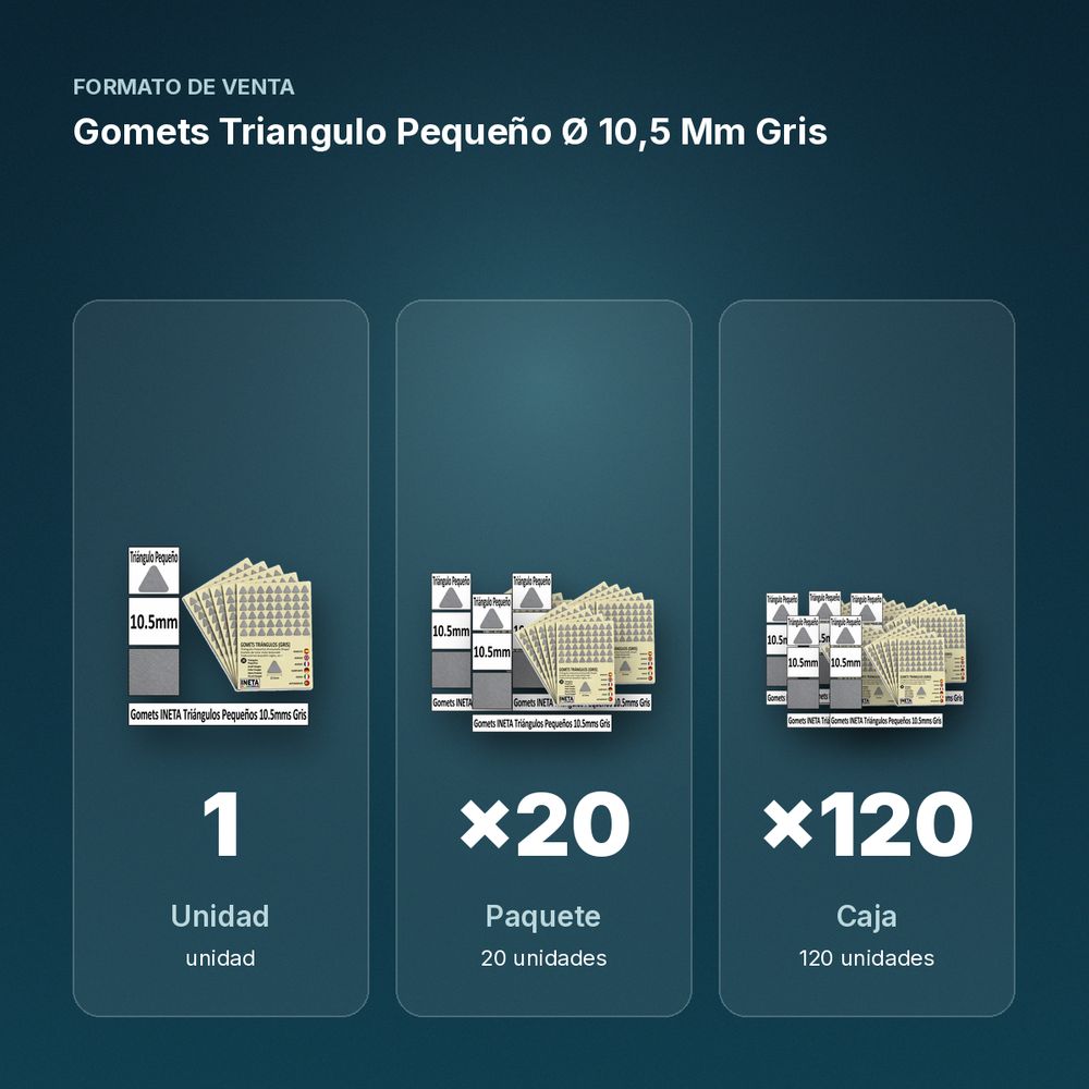 GOMETS TRIANGULO PEQUEÑO Ø 10,5 MM GRIS - formato de venta: paquete de 20, caja de 120
