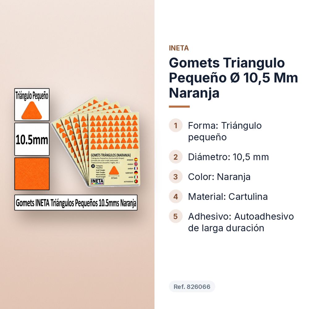 GOMETS TRIANGULO PEQUEÑO Ø 10,5 MM NARANJA - características principales