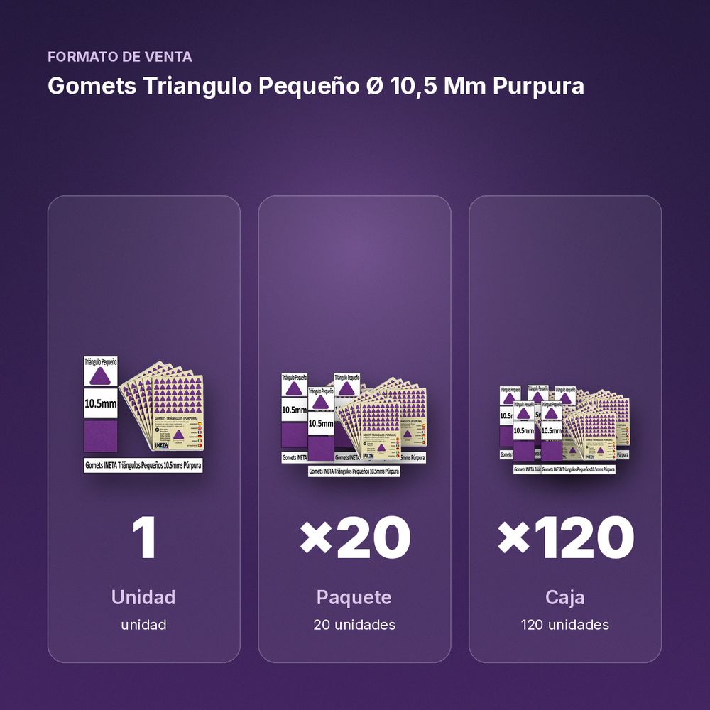 GOMETS TRIANGULO PEQUEÑO Ø 10,5 MM PURPURA - formato de venta: paquete de 20, caja de 120