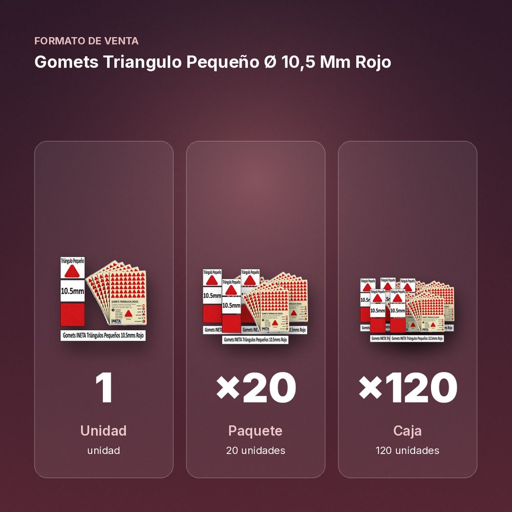 GOMETS TRIANGULO PEQUEÑO Ø 10,5 MM ROJO - formato de venta: paquete de 20, caja de 120